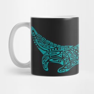 Turquoise manta ray tattoo style black background Mug